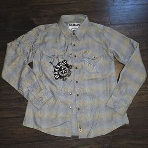 DIXXON Gray and Yellow Casual Button Down Shirt With Snap Buttons